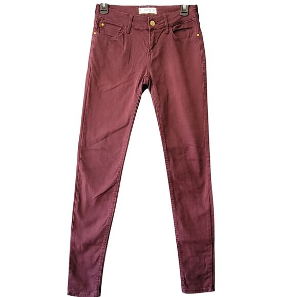Mango Denim & Tees Low Rise Skinny Jeans Women's 2 Plum Burgundy Classic Rivets - Picture 1 of 11